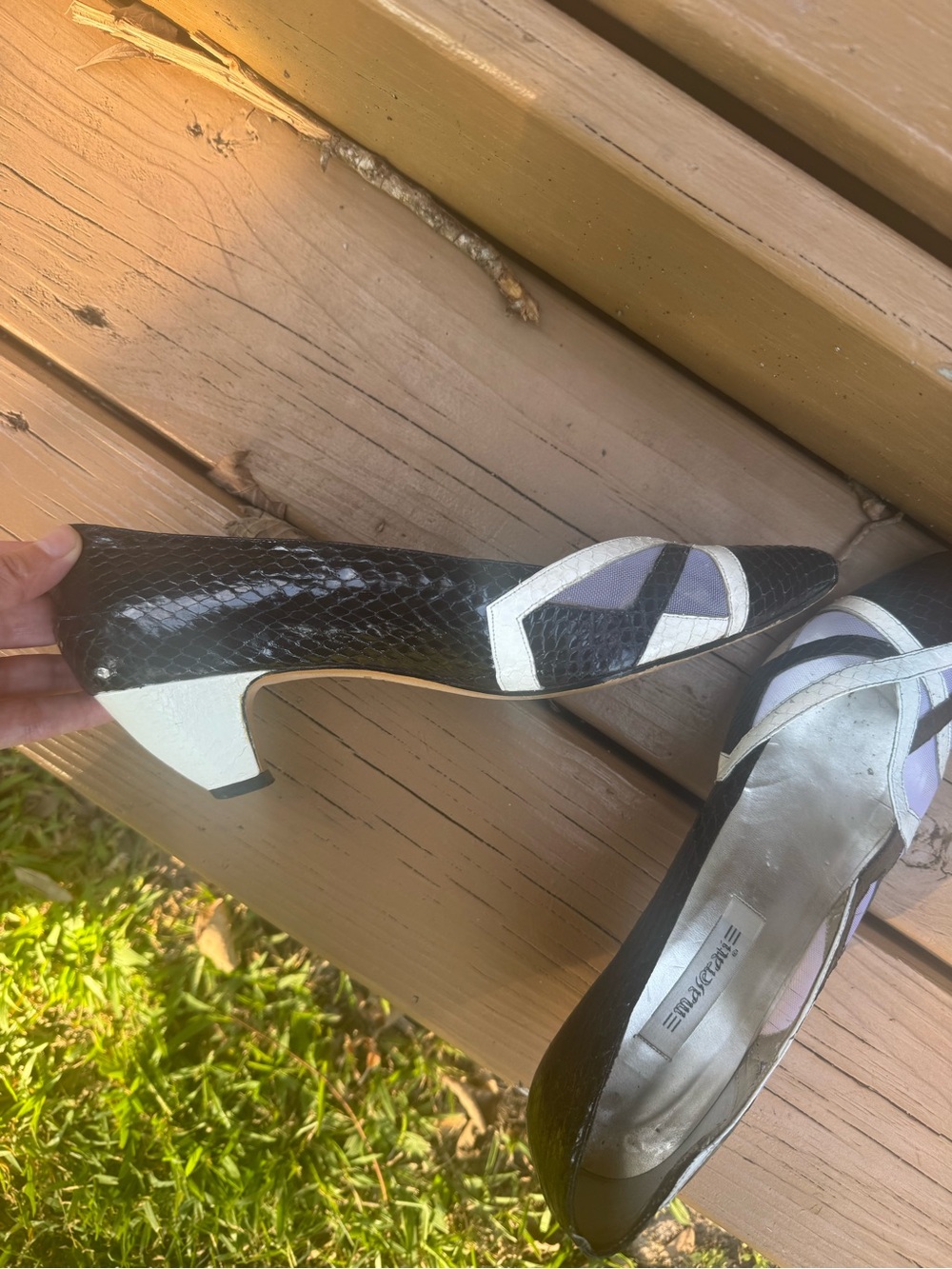 True vintage Black and White Women's Low Heel Pumps with mesh & Geometric Accent